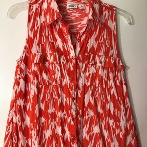 CATO-Sleeveless Collared Shirt-Orange/White-Small